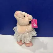 Vintage Russ Berrie PLIE Cute Pig Plush Stuffed Animal Toy Lace Tutu Flower Pink