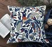 Alysheer Embroidered Decorative Throw Pillow Cover 18x18 inch, Lucky Bird Boho Embroidery Vintage Knit Pattern Farmhouse Chic Cotton Cushion Case for Sofa Couch Bed Living Room Outdoor(Navy Blue)