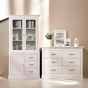 [Merryluk] Bedroom Set Ashford 6-Drawer Chest in White and Display Storage Cabinet Combo