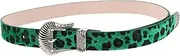 [Minkissy] Vintage Ladies Western Belt: Leopard Print Design Wide Fashion Waist Belt For Pants Jeans Dress Ideal For Outdoor Activities And Casual Outfits Green