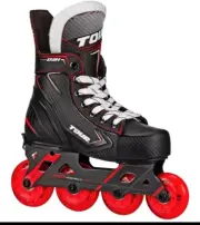 Tour Kids Adjustable Inline and Roller Hockey Skates, Black/Red Size 13-3