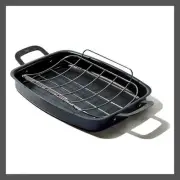 OXO 15"x10.5" Steel Open Ceramic Roaster with U-Rack Black: Hand Wash, Gas