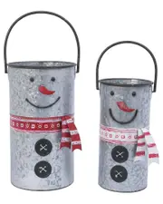 Gerson International Set Of 2 Nesting Metal Snowman Buckets