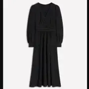 NWT BODEN Daphne Metallic Midi Dress black long sleeve sparkle vneck 10 whimsy