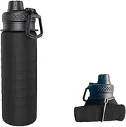 Collapsible Water Bottles, BPA Free 700ml/24oz Silicone Foldable Water Bottle, Portable Sport Water Bottle for Travel Camping Hiking Cycling Yoga Outdoor Adventures (Black)