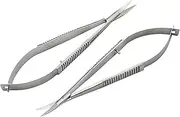 Castroviejo Scissors 4.5" set of 2 Straight & Curved Micro thread cutting embroidery spring action extra sharp squeezable