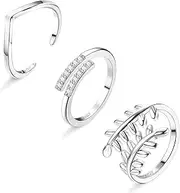 [Sllaiss] 3 Pieces S925 Toe Ring for Women 925 Sterling Silver Adjustable Open Toe Rings Set Zirconia Toe Rings White Gold Summer Beach Foot Jewellery