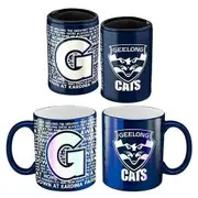 AFL Metallic Coffee Cup And Can Cooler Set - Geelong Cats - Mug Stubby