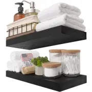 Wood Floating Shelves for Bathroom Wall - Black Shelf 16 inch - Solid Wood