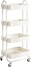 Levede 4 Tiers Kitchen Trolley Cart Steel Storage Rack Shelf Organiser White, Metal Utility Cart, 4-Tier Kitchen Trolley with 4 Wheels, Rolling Storage Cart Trolley for Kitchen Storage & Organisation