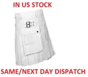 Men Costumes Real White Leather Gladiator Pleated Kilt Waist 38" & Length 20"