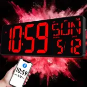 TXL 17.2'' Bluetooth Large LED Digital Wall Clock, Large Display Date and Tem...