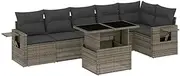 vidaxl Modular Garden Sofa Set - 7 Piece Grey Poly Rattan Patio Furniture with Cushions, Adjustable Table, and Side Tables for Backyard Terrace