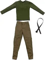 Guohetuk 1/6 Shirt with Long Sleeve Top Pants, Retro Cosplay Fashion Sweater Shirt with Belt for 12 Inch Doll, Figure Model
