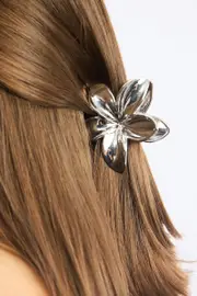 Silver Hibiscus Flower Claw Clip