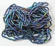 Antique Metallic Dark Blue Iris AB Glass Bugle Beads Czech 4BPI