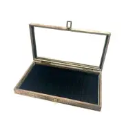 Straight Edge Razor Rustic Dark Oak Stained Glass Top 10 Slot Display Box Case