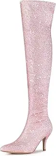 [Allegra K] Women's Glitter Pointed Toe Stiletto Heel Over the Knee High Boots