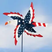 Patriotic Bald Eagle Metal Wings Whirlybird Whirligig Yard Stake Wind Spinner