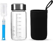 TONGRANG-LIFE 12Oz Glass Water Bottle,Glass Shaker Bottle,Small Glass Water Bottle,Glass Blender Bottle,Wide Mouth Glass Milk Bottle with Lid,Athletic Green Bottle