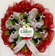 Keep Christ In Christmas Deco Mesh Inspirational Holiday Wreath