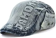 [LAIFEKE] Newsboy Cap Fashion Men Letters Embroidery Beret Cap Cotton Driving Cabbie Flat Cap (Navy Blue)