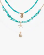 Blue Beaded Beach Charm 3 Layer Necklace