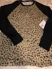 NWT Lularoe Cheetah Leopard Print Mark Henley Unisex Black Sleeves 10/12 Medium