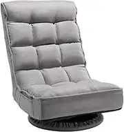 VEVOR Swivel Floor Gaming Chair, 360-Degree Rotating Floor Chair with 4 Adjustable Position Folding Backrest and Lumbar Support, Folding Video Reclining Sofa for Watching TV Reading Playing Game, Gray