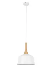 Husk 1 Light 270mm Pendant in Matte White with Ash Wood