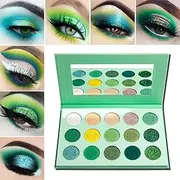 Green Eyeshadow Palette Matte and Glitter, Highly Pigmented Pro Makeup Palettes Eye shadow Yellow Nude 15 Colours,Creme Shimmer Metallic Sparkle Travel Vegan Cruelty Free Eyeshadow Pallet