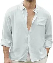 [Generic] Tech T Shirt Top Shirt Solid Color Fashion Shirt Long Sleeve Button Stand Collar Shirt Blouse Long Tees Men