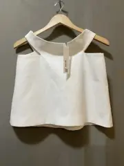 NWT ZARA Women On/Off the Shoulder Boat Neck Zip Sleeveless Crop Top SZ M White