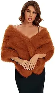 [FlyGulls] Luxury Faux Fur Shawl White Fur Coat for Bride and Bridesmaids Winter Bridal Fur Cape Fancy Faux Fur Wrap for Wedding Evening Party Dresses