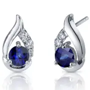 Peora Blue Sapphire Stud Earrings 925 Sterling Silver Teardrop 1.50 CTW 5mm Roun