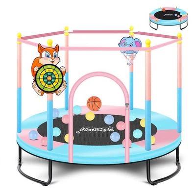 Pink Trampoline Indoor for Kids 2-5, 5ft Mini Indoor & Outdoor Small Toddler ...