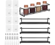 4 Tier Spice Rack Wall Mount, Space Saving Spice Racks Organizer, Screw or Adhesive Hanging Spice Rack for Wall, Spice Racks Organizer For Cabinet Door Mou