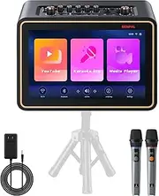 Karaoke Machine with Screen, 32GB Tablet with Lyric Display, Professional Karaoke System with Two Wireless Mics, Bluetooth Speaker for Adults, Karaoke Machine for Party(Stand not Included (Grey)