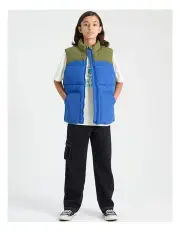 [Bauhaus] Utility Puffer Vest in Khaki and Blue