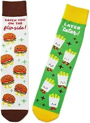 [Hallmark] Burger and Fries Funny Crew Socks - FunSocks - Crew Socks for Men and Women - One Size Fits Most Adult-Sized Feet