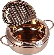 Deep Fryer Pot, 3.4L 10 Inch Stainless Steel Fryer with Temperature Control Japanese Style Tempura Fryer Pan Nonstick Coating Mini Deep Fryer for French Fries Shrimp Chicken (Rose