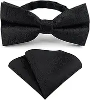 [SHUXIA] Men's Solid Color Pre-tied Bow Tie,Men's Bow Tie,Black Bow Ties for men,Adjustable Tuxedo Two Layer Bow Tie and Pocket Square Set,Classic Solid Color Pre-Tied Bow Tie for Men,Parties,Wedding (Black),