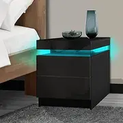 LEVEDE LED Nightstand Bedside Table with 2 Drawers, End Table, Home Storage Cabinet Organizer, Chest of Drawers for Bedroom, Living Room, Hallway, Office(45x35x52m, Black)