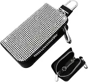 BetterJonny Bling Crystal Car Key Case, Universal Key Fob Cover Case Fob Holder Keychain Car Key Case Car Leather Holder Cover Case for Car Motorcycle Key Fob Protector (Silver), Silver, Large