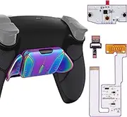 eXtremeRate Real Metal Buttons RMB RISE4 V3 Remap Kit for PS5 Controller BDM-030 040 050, Redesigned Black Rubberized Grip Bottom Shell Upgrade Board 4 Rainbow Aura Back Paddles Set for PS5 Controller