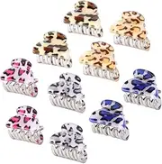 10Pcs Leopard Print Mini Claw Clips for Women Durable Acrylic Hairpins Elegant Hair Accessories for Parties and Weddings Assortment