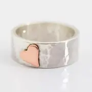 Solid 925 Sterling Silver Heart Ring Unique Hammered Beautiful Design Jewelry