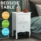 Bedside Table White 2 Drawers Side Table Nightstand Bedroom MDF Painted Finish
