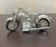 Mini Collectible Metal Silver Motorcycle Miniature Desk Clock Great Display