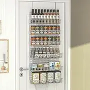 JKsmart Spice Rack Organizer 6-Tier Wall Mounted & Over the Door Spice Racks for Kitchen Pantry Door Bathroom,Two Size, Large Capacity, Silver